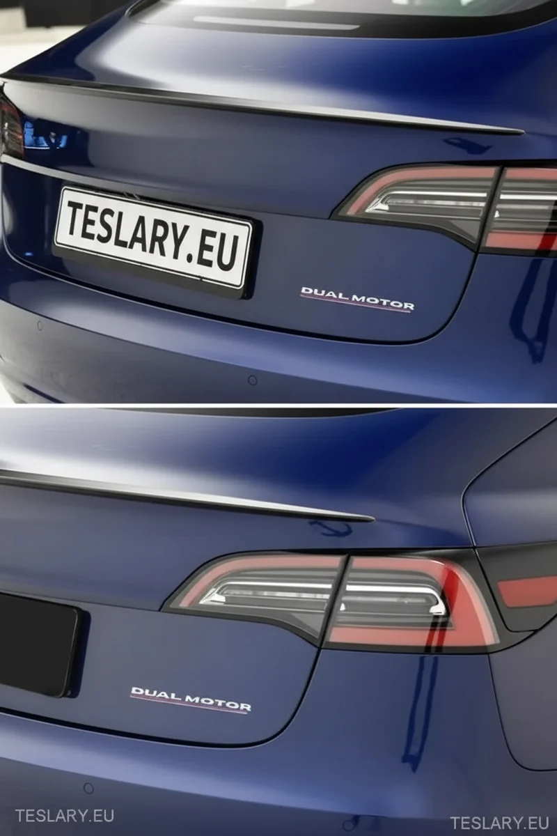 Tesla Model 3 / Y Dual Motor Logo Emblem Schwarz, Rot, Chrom, Gold & andere Farben