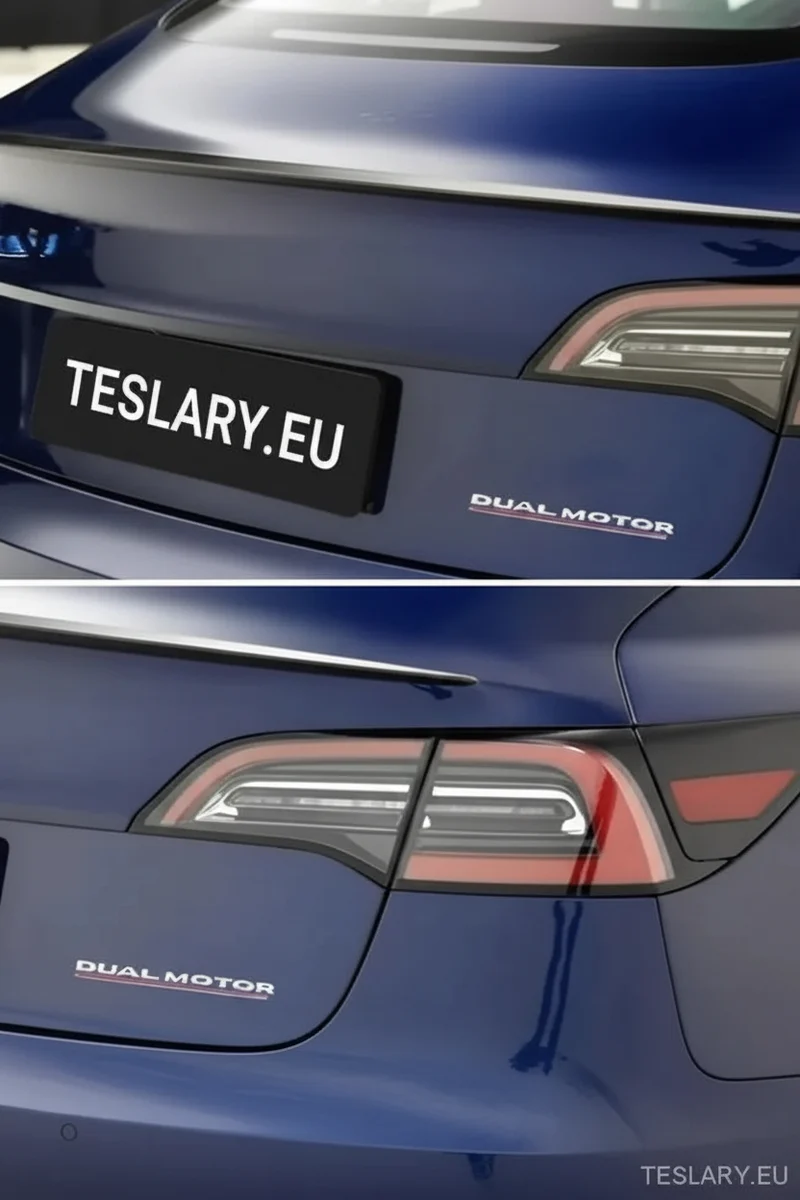 Tesla Model 3 / Y Dual Motor Logo Emblem Schwarz, Rot, Chrom, Gold & andere Farben