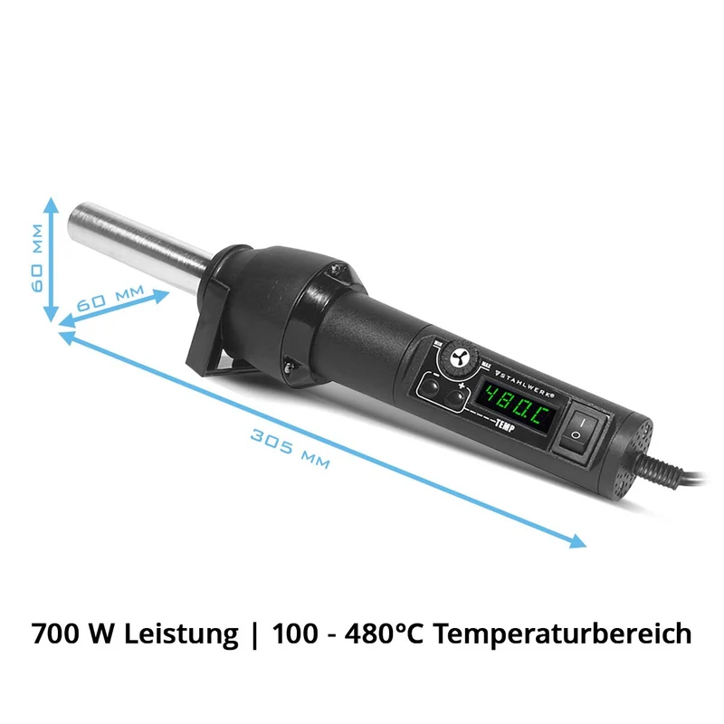 STAHLWERK Lötstation Heißluftgebläse HLG-480 ST mit 700 W und 100 - 480°C Lötgerät | Lötkolben | Lötpistole | Heißluftpistole für Heißluft-, Löt-, Rework- und Entlötarbeiten