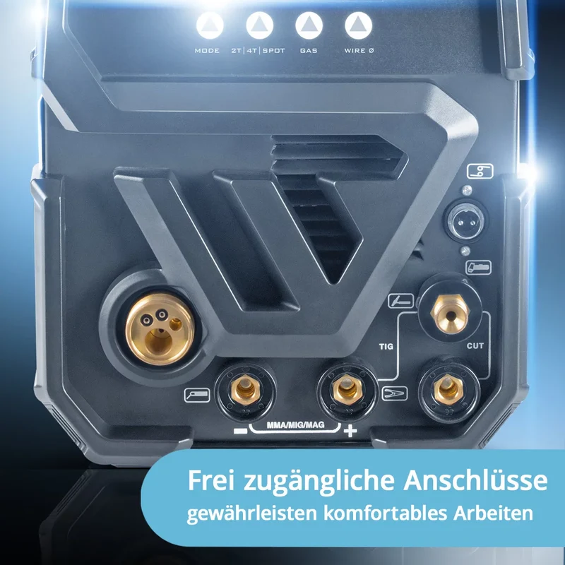 STAHLWERK Kombi-Schweißgerät CTM-250 ST Digital Vollausstattung 5-in-1 Schutzgas-Schweißgerät | Inverter mit 200 A, synergischem Drahtvorschub und integriertem 50 A Plasmaschneider CUT | WIG