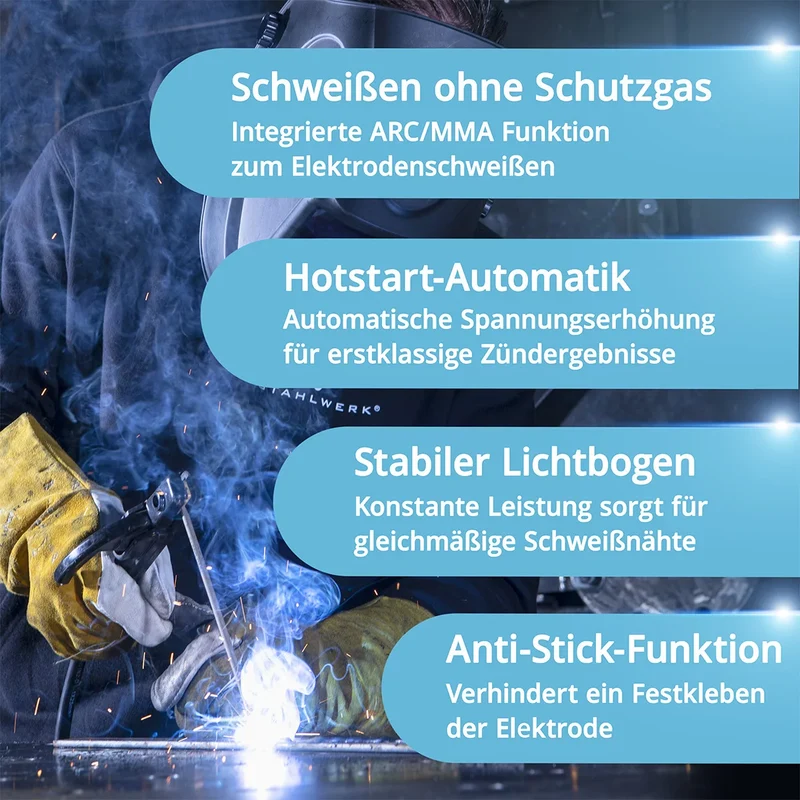 STAHLWERK Kombi-Schweißgerät CTM-250 ST Digital Vollausstattung 5-in-1 Schutzgas-Schweißgerät | Inverter mit 200 A, synergischem Drahtvorschub und integriertem 50 A Plasmaschneider CUT | WIG