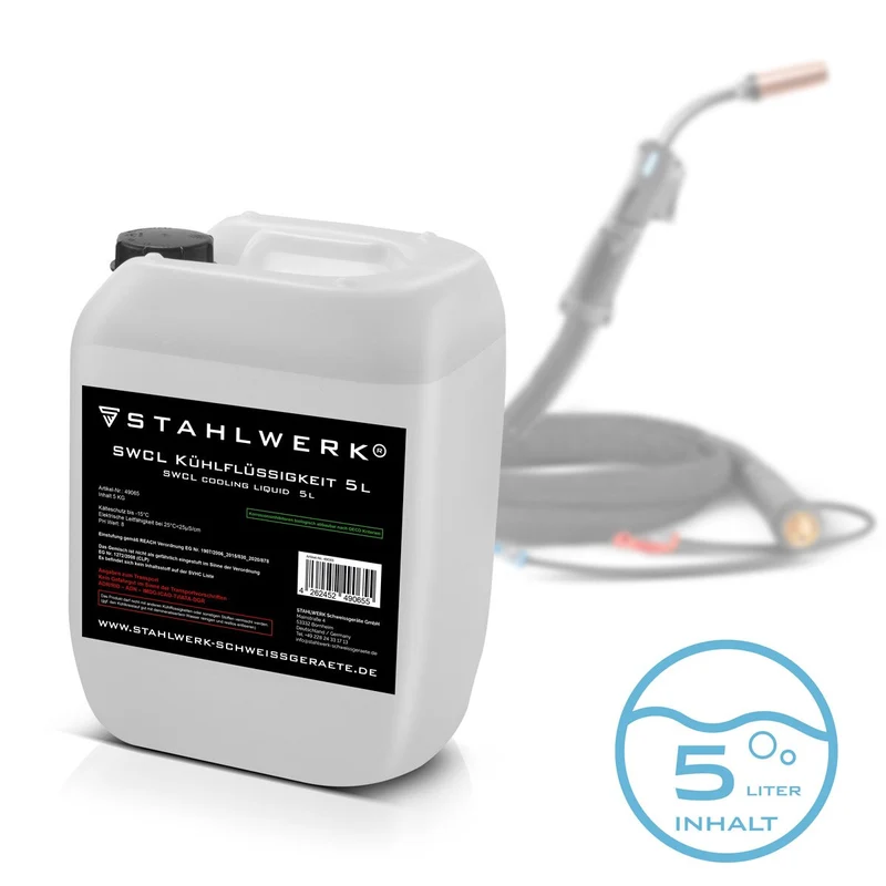 STAHLWERK SWCL Kühlflüssigkeit 5 l Kanister 25 µS/cm bis -15°C Kühlmittel | Wasserkühlung | Kühlwasser für Wasserkühler und wassergekühlte Schlauchpakete von Schweißgeräten und Plasmaschneidern