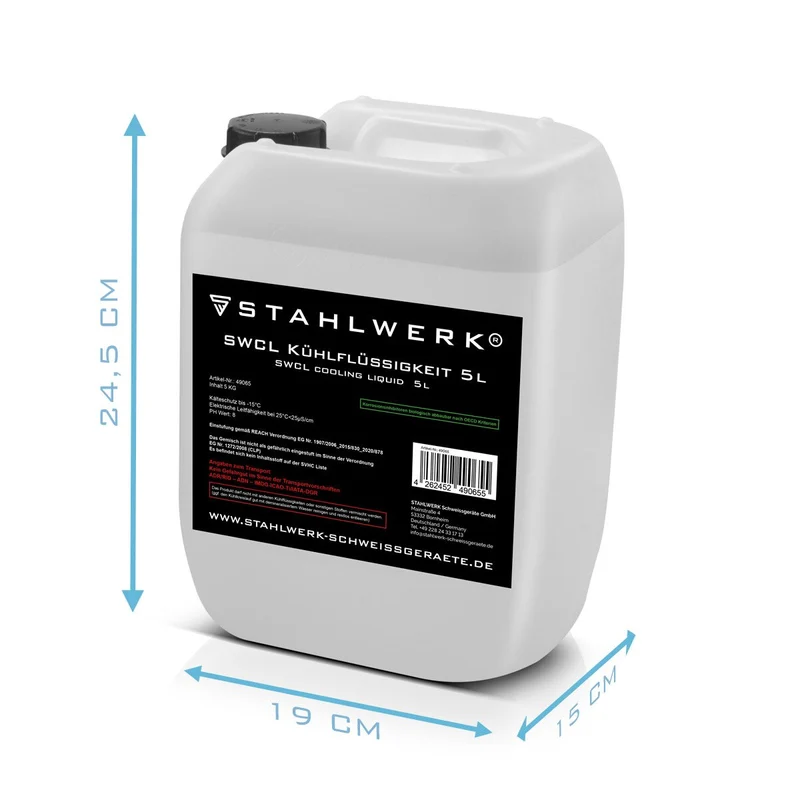 STAHLWERK SWCL Kühlflüssigkeit 5 l Kanister 25 µS/cm bis -15°C Kühlmittel | Wasserkühlung | Kühlwasser für Wasserkühler und wassergekühlte Schlauchpakete von Schweißgeräten und Plasmaschneidern