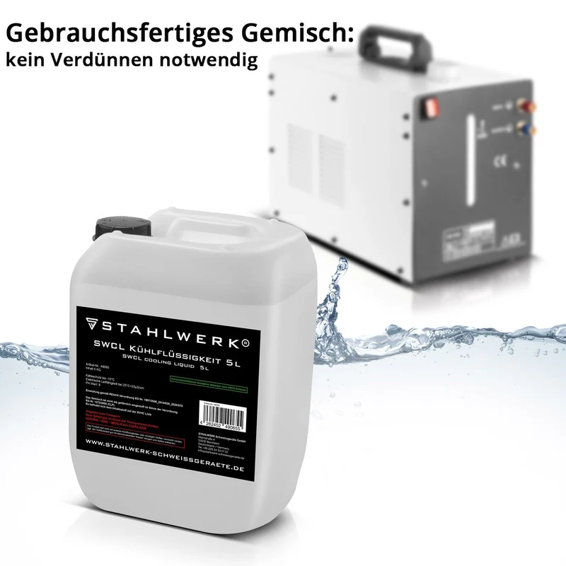 STAHLWERK SWCL Kühlflüssigkeit 5 l Kanister 25 µS/cm bis -15°C Kühlmittel | Wasserkühlung | Kühlwasser für Wasserkühler und wassergekühlte Schlauchpakete von Schweißgeräten und Plasmaschneidern