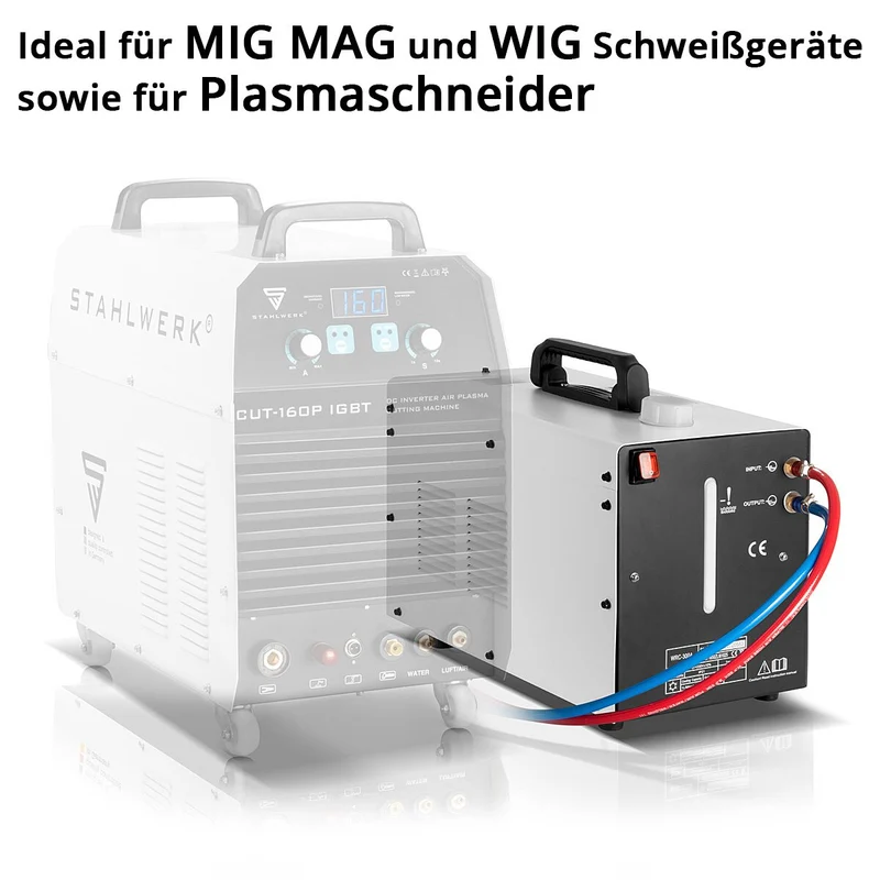 STAHLWERK Wassergekühlter WIG Schweißbrenner WP18 | SR18 bis 300 A mit 5 m Schutzgas-Schlauchpaket inklusive Wasserkühler mit 370 W und 6 L Tank
