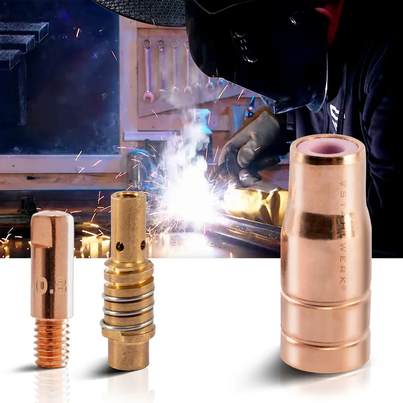 STAHLWERK FLUX AK15/MB15 AK14/MB14 Verschleißteile Set | 23-teiliges Original Schweißzubehör Set mit Fülldrahtdüsen | Düsenträger und Stromdüsen 0,8 mm