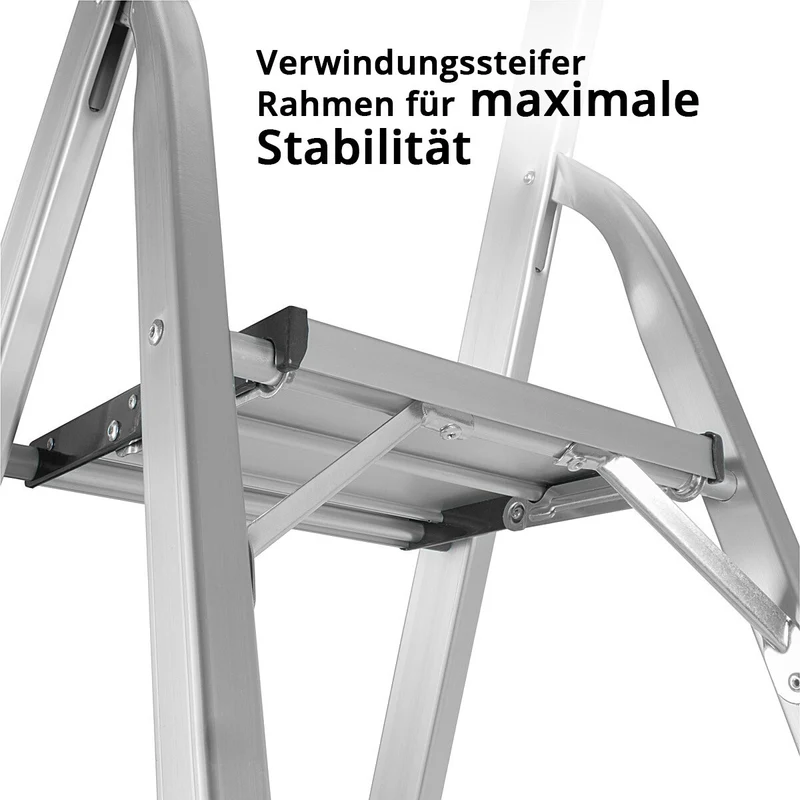 STAHLWERK Stehleiter HL-4 ST 150 kg, 4 Stufen, Standhöhe 78 cm, Aluminium Leiter / Klappleiter / Trittleiter / Mehrzweckleiter mit rutschfesten Sprossen inklusive 7 Jahre Hersteller-Garantie