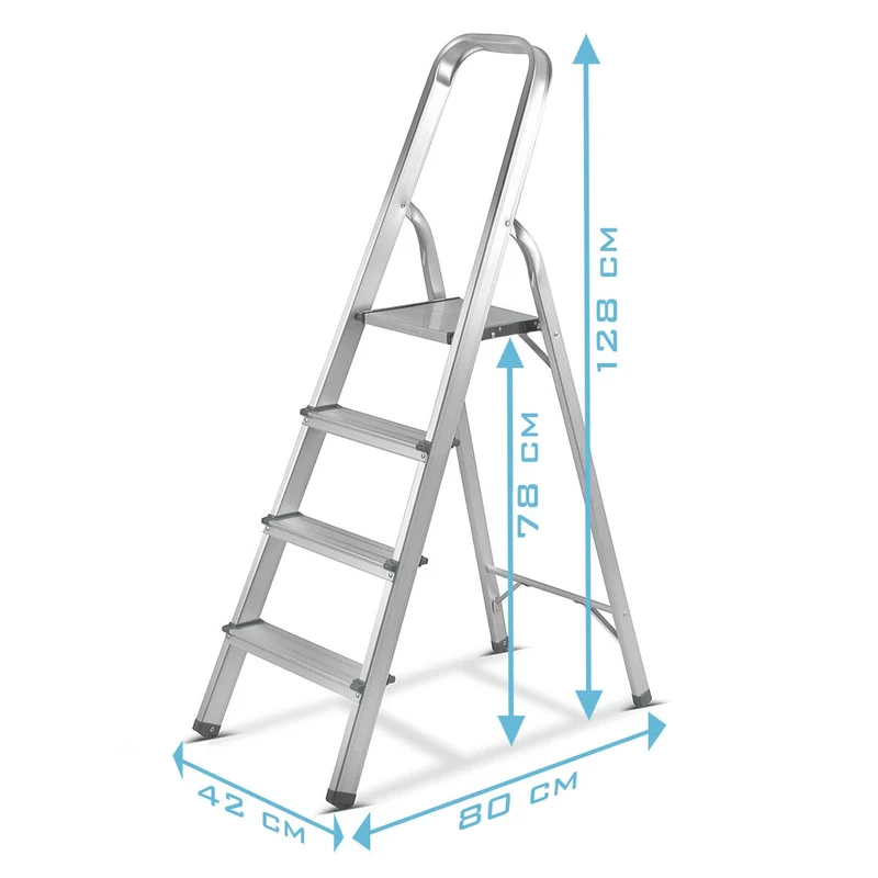 STAHLWERK Stehleiter HL-4 ST 150 kg, 4 Stufen, Standhöhe 78 cm, Aluminium Leiter / Klappleiter / Trittleiter / Mehrzweckleiter mit rutschfesten Sprossen inklusive 7 Jahre Hersteller-Garantie