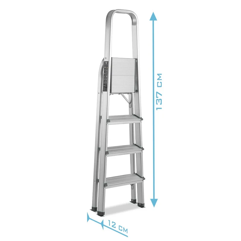 STAHLWERK Stehleiter HL-4 ST 150 kg, 4 Stufen, Standhöhe 78 cm, Aluminium Leiter / Klappleiter / Trittleiter / Mehrzweckleiter mit rutschfesten Sprossen inklusive 7 Jahre Hersteller-Garantie