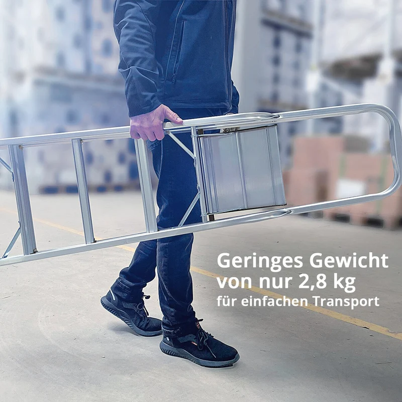 STAHLWERK Stehleiter HL-4 ST 150 kg, 4 Stufen, Standhöhe 78 cm, Aluminium Leiter / Klappleiter / Trittleiter / Mehrzweckleiter mit rutschfesten Sprossen inklusive 7 Jahre Hersteller-Garantie