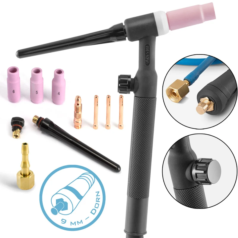 STAHLWERK WP-17V Universal Lift-Tig-Brenner / Schweißbrenner mit 4 Meter Schlauchpaket und 9 mm Dorn für WIG / ARC Schweißgerät