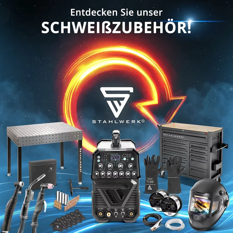 STAHLWERK MIG MAG 200 Doppelpuls Pro vollsynergisches Schweißgerät mit AK25/MB25 Alu-Schweißbrenner und Verschleißteile-Set für Aluminium-Schweißen