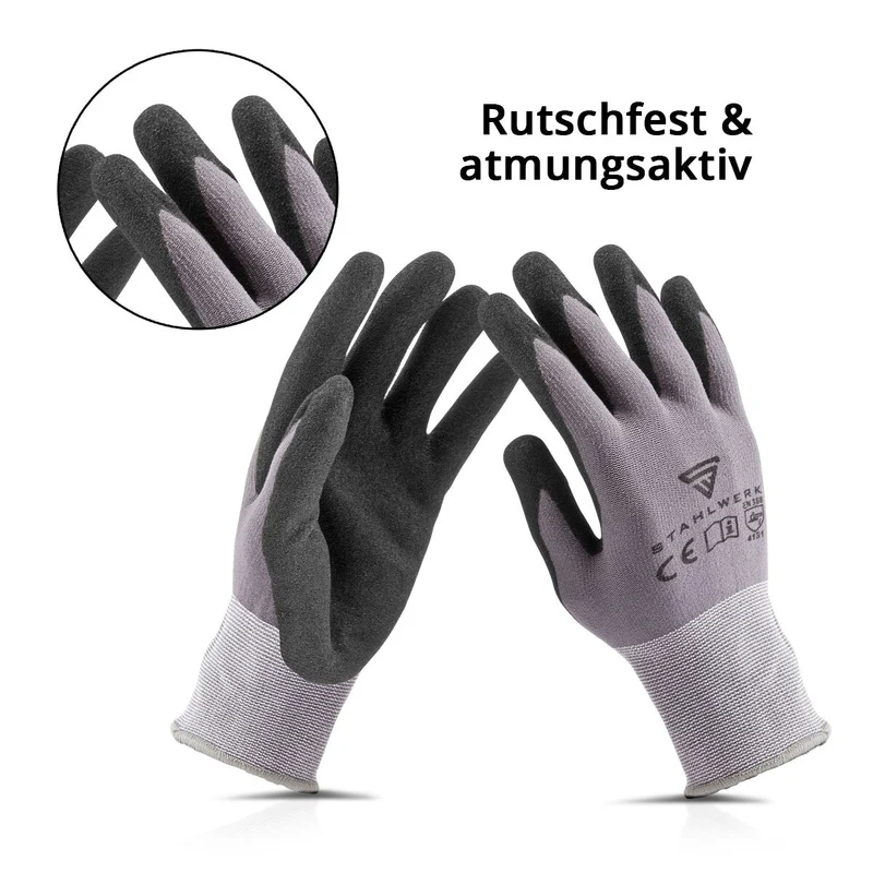 STAHLWERK Arbeits- und Montagehandschuhe Größe L 5er Pack / Schutzkleidung / robust und strapazierfähig aus Nitrilkautschuk