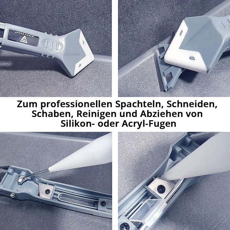 STAHLWERK Silikon-Fugenwerkzeug 5-in-1 Silikon-Spachtel | Silikon-Schaber | Fugenabzieher | Fugenreiniger | Fugenglätter | Fugenkratzer | Silikon-Entferner