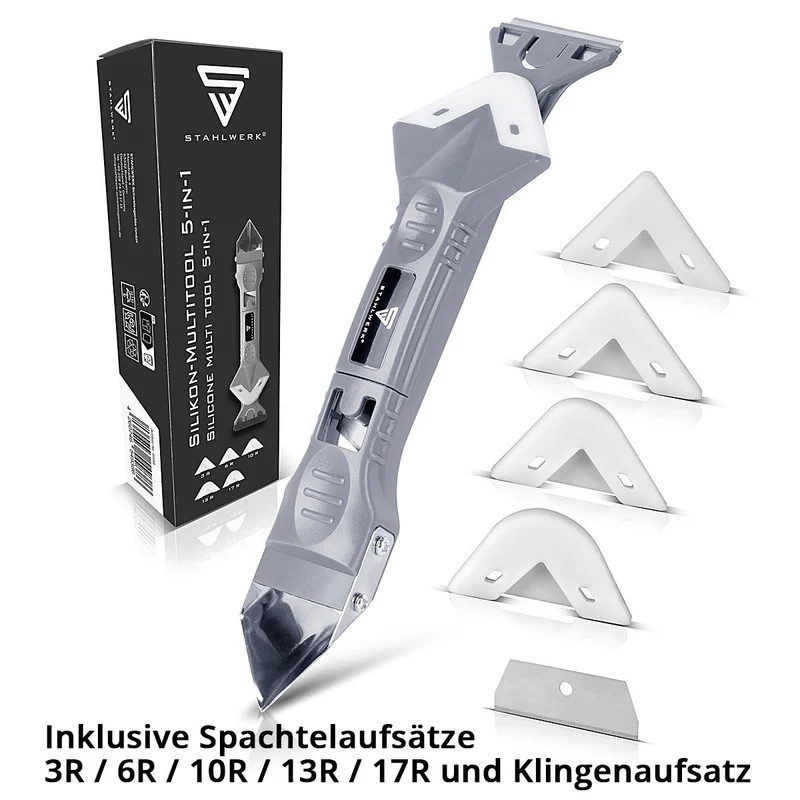 STAHLWERK Silikon-Fugenwerkzeug 5-in-1 Silikon-Spachtel | Silikon-Schaber | Fugenabzieher | Fugenreiniger | Fugenglätter | Fugenkratzer | Silikon-Entferner