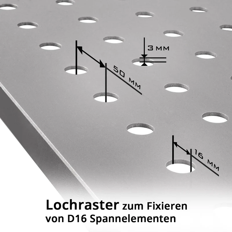 STAHLWERK Schweißtisch | Montagetisch mit 500 kg Tragkraft und 3 mm Arbeitsplatte 91,5 x 46 x 90 cm im D16 Lochsystem, DIY-Bausatz aus hochbelastbarem Carbonstahl mit nivellierbaren Edelstahlfüßen