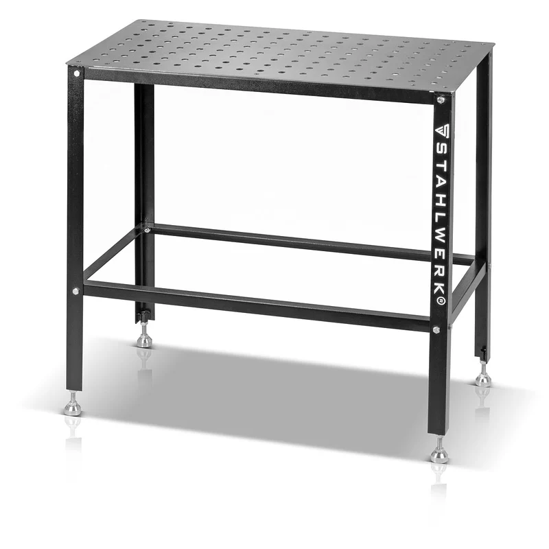 STAHLWERK Schweißtisch | Montagetisch mit 500 kg Tragkraft und 3 mm Arbeitsplatte 91,5 x 46 x 90 cm im D16 Lochsystem, DIY-Bausatz aus hochbelastbarem Carbonstahl mit nivellierbaren Edelstahlfüßen