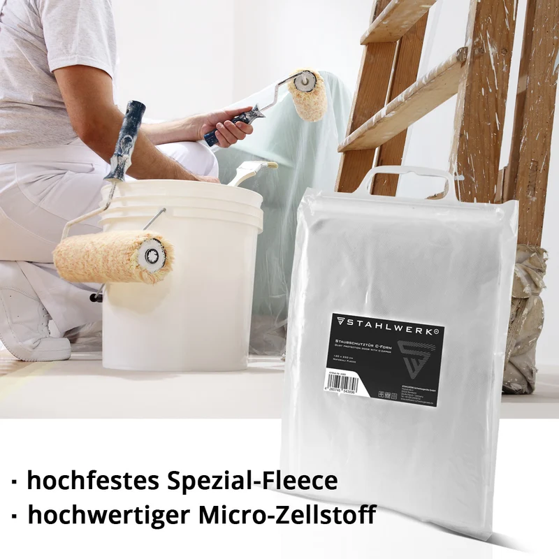 STAHLWERK Staubschutztür C-Form / Staubtür / Schmutzschleuse / Staubvorhang mit integriertem Reißverschluss