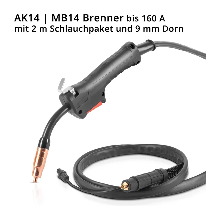 STAHLWERK AK14 | MB14 FLUX Schweißbrenner | Brenner bis 160 A inklusive 2 m Schlauchpaket, Profi-Schweißzubehör für FLUX Schweißgeräte mit 9 mm Dorn-Anschluss