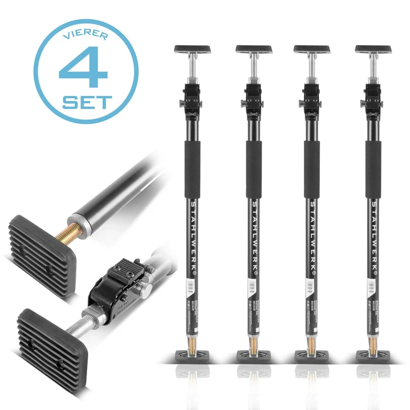 STAHLWERK Montagestütze | Baustütze MH-115 ST 4er Set 66-115 cm, 40 kg Tragkraft, robuster Türspanner | Teleskopstütze | Spannstütze