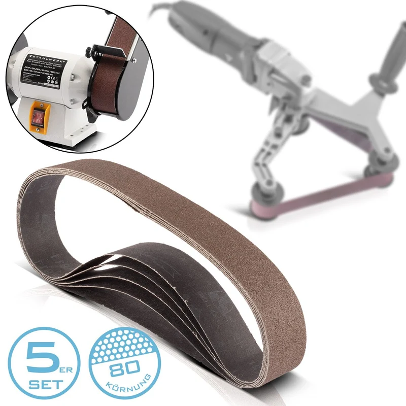 STAHLWERK Schleifband 5er Set mit P80 Körnung 40 x 760 mm Universal-Schleifpapier | Gewebe-Schleifband | Schleifmittel für Rohrbandschleifer, Bandschleifer und Schleifgeräte