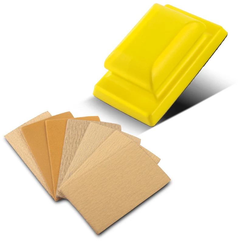 STAHLWERK Handschleifblock Set mit P80 | P100 | P120 | P150 | P180 | P240 | P320 Körnung, Schleifblock | Schleifschwamm | Handschleifer aus PU-Schaumstoff mit Klett-Schleifmittel 70 x 115 mm
