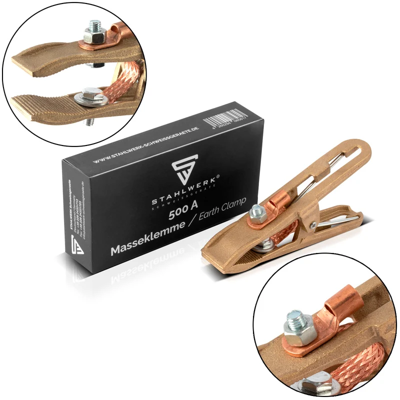 STAHLWERK Massezange Masseklemme Erdungsklemme bis 500 A Vollmessing Zubehör für Schweißgeräte und Plasmaschneider