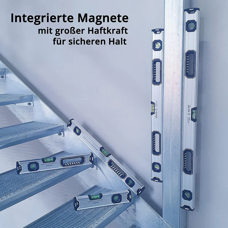 STAHLWERK Wasserwaage W-1000 ST aus Aluminium mit 1000 mm Länge magnetische Richtwaage | Magnet-Wasserwaage | Aluminium-Wasserwaage