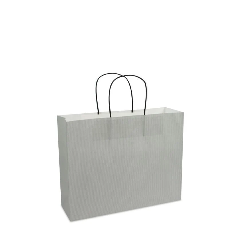 Papiertragetaschen mit gedrehte Griffe und Bodenkarton 32+10x25 cm Silber (250 Stück) [FP-007032]