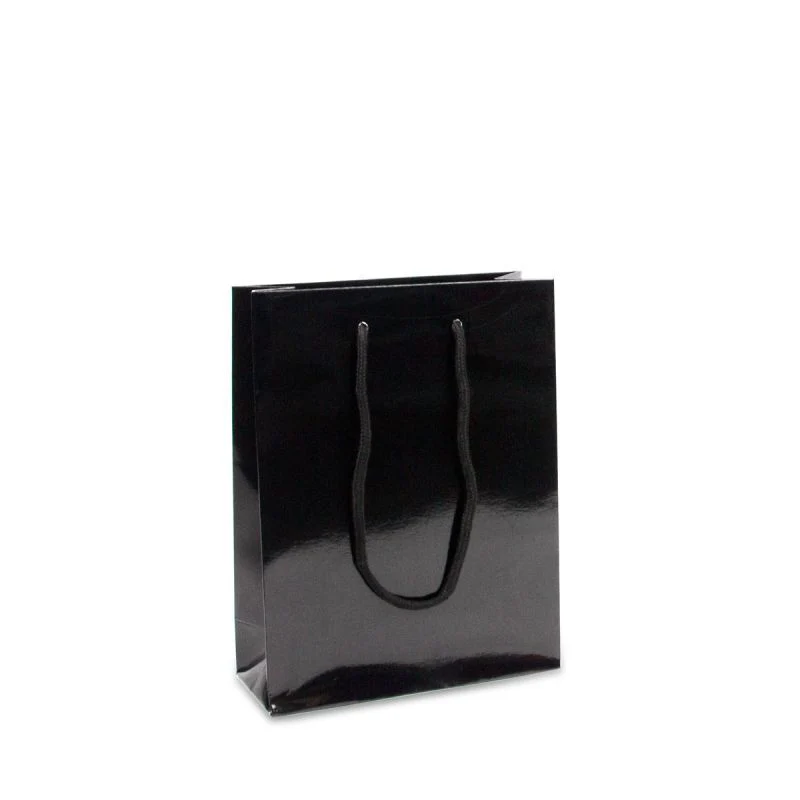 Luxuriöse Papiertaschen Glänzend 20+8x26 cm Schwarz (100 Stück) [FP-DPK023]