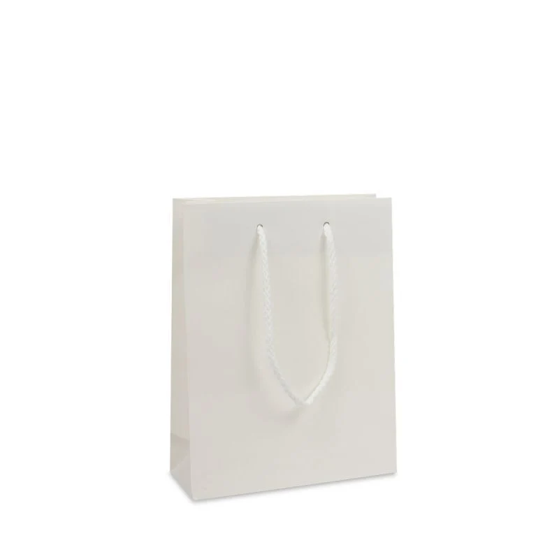 Luxuriöse Papiertaschen Glänzend 20+8x26 cm Weiß (100 Stück) [FP-DPK022]