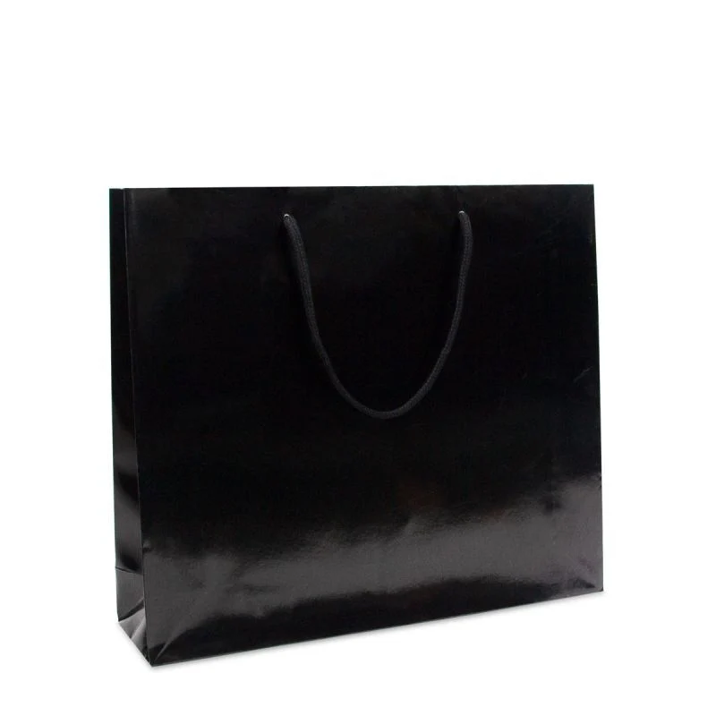 Luxuriöse Papiertaschen Glänzend 40+10x35 cm Schwarz (100 Stück) [FP-DPK021]