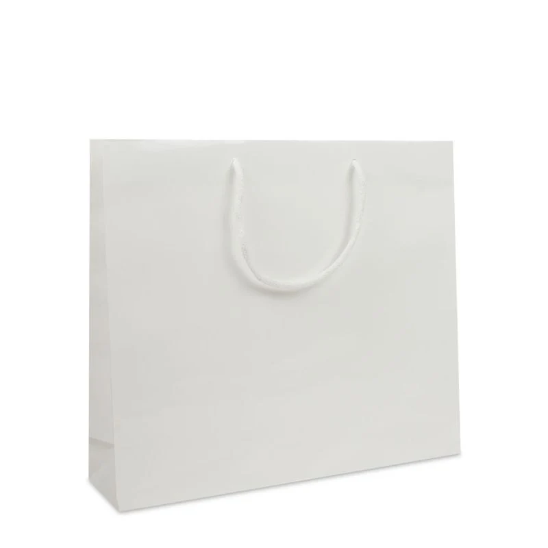 Luxuriöse Papiertaschen Glänzend 40+10x35 cm Weiß (100 Stück) [FP-DPK019]