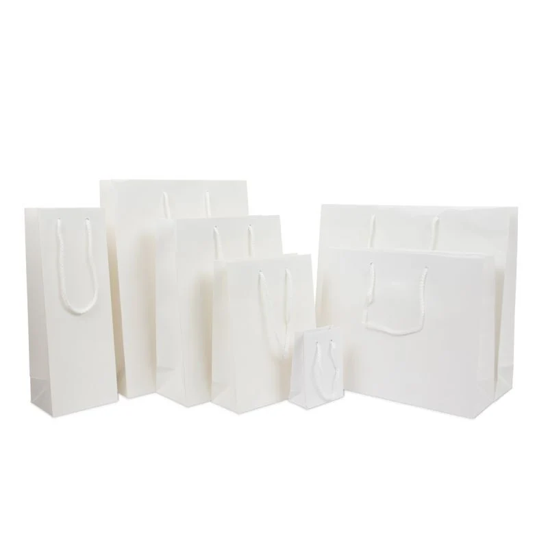Luxuriöse Papiertaschen Glänzend 40+10x35 cm Weiß (100 Stück) [FP-DPK019]