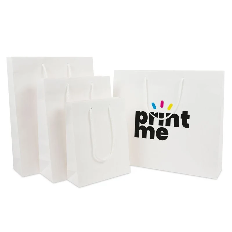 Luxuriöse Papiertaschen Kraftpapier 20+8x26 cm Weiß (100 Stück) [FP-DPK108]