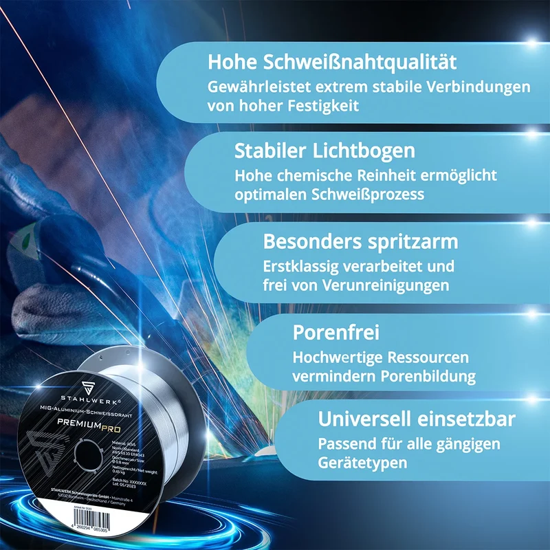 STAHLWERK MIG MAG Aluminium Schweißdraht ER4043 Si5 (ALSI-5) Ø 0,8 mm 0,45 kg Drahtrolle