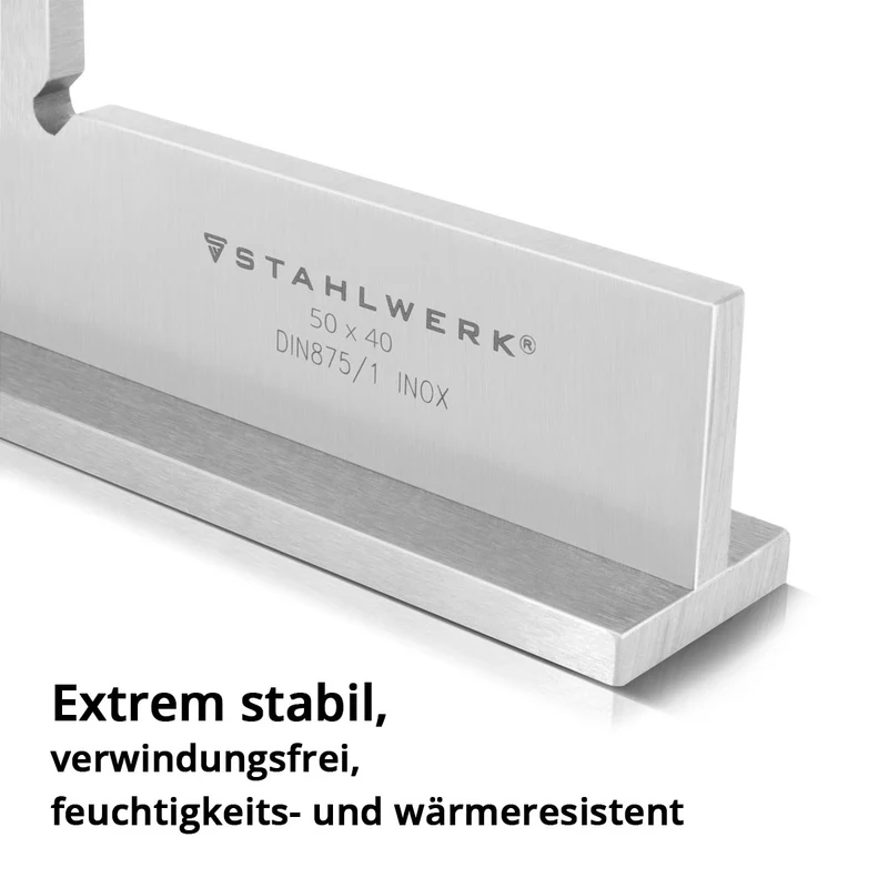 STAHLWERK Anschlagwinkel 90° 50 x 40 mm DIN 875/1 Schlosserwinkel / Winkelanschlag / Präzisionswinkel aus rostfreiem Edelstahl