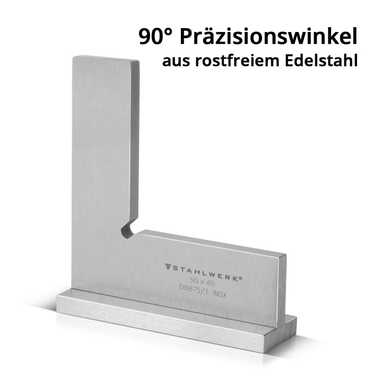 STAHLWERK Anschlagwinkel 90° 50 x 40 mm DIN 875/1 Schlosserwinkel / Winkelanschlag / Präzisionswinkel aus rostfreiem Edelstahl