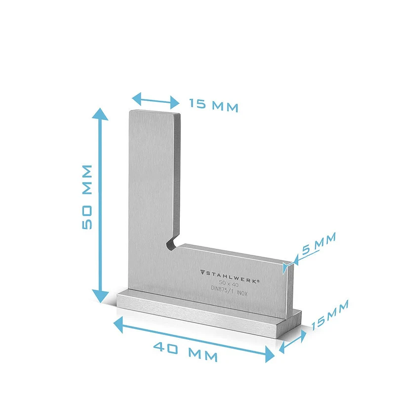 STAHLWERK Anschlagwinkel 90° 50 x 40 mm DIN 875/1 Schlosserwinkel / Winkelanschlag / Präzisionswinkel aus rostfreiem Edelstahl