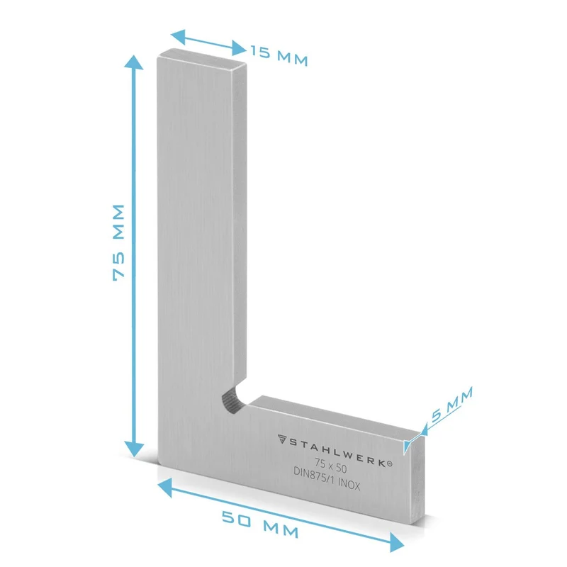 STAHLWERK Flachwinkel 90° 75 x 50 mm DIN 875/1 Kontrollwinkel / Schlosserwinkel / Anschlagwinkel aus rostfreiem Edelstahl