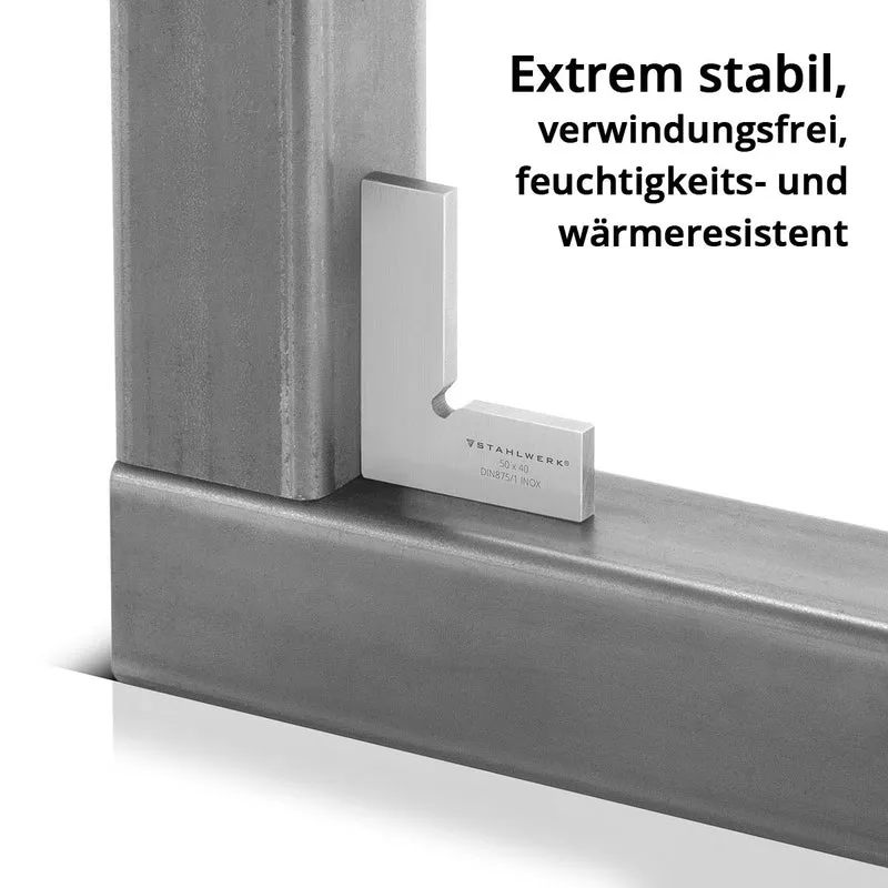 STAHLWERK Flachwinkel 90° 50 x 40 mm DIN 875/1 Kontrollwinkel / Schlosserwinkel / Anschlagwinkel / Präzisionswinkel aus rostfreiem Edelstahl