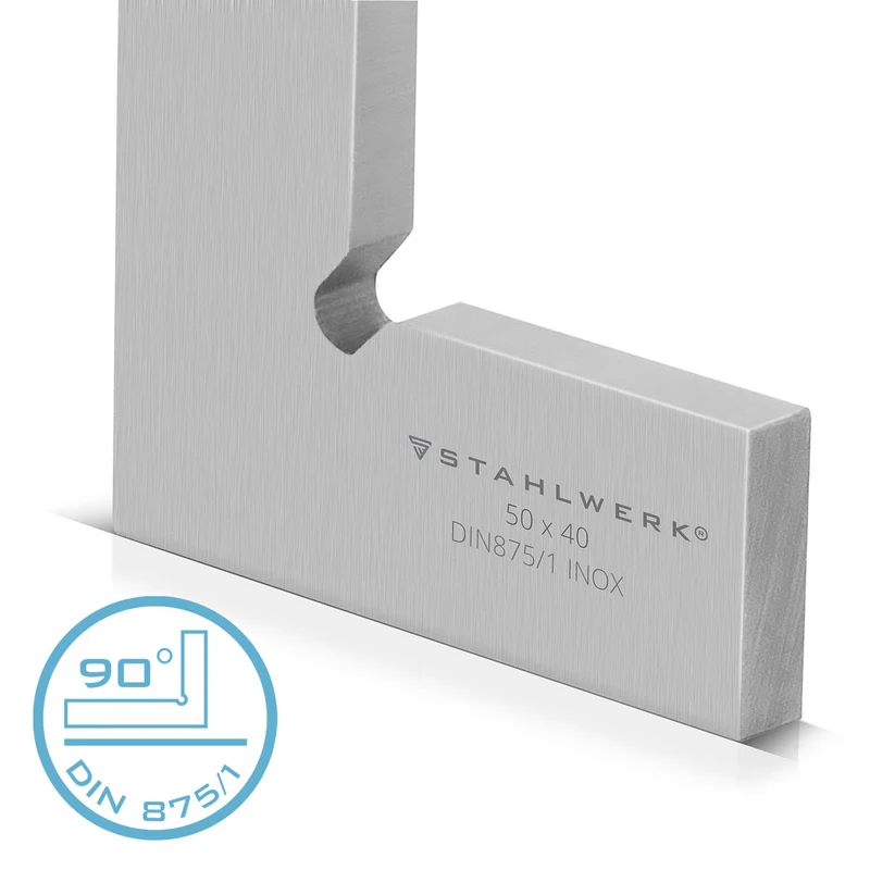 STAHLWERK Flachwinkel 90° 50 x 40 mm DIN 875/1 Kontrollwinkel / Schlosserwinkel / Anschlagwinkel / Präzisionswinkel aus rostfreiem Edelstahl