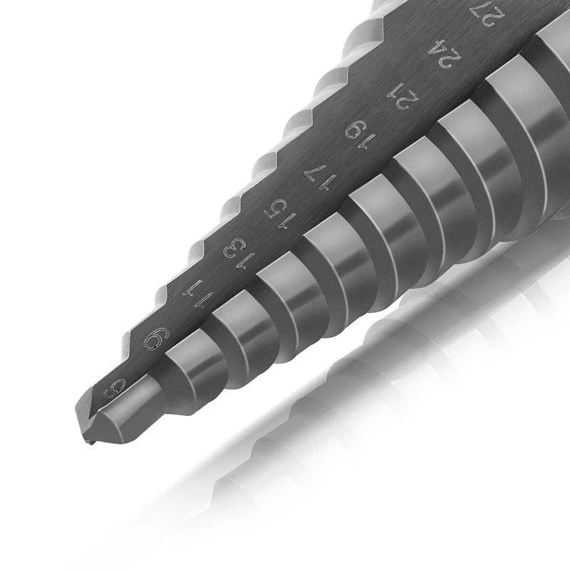 STAHLWERK HSS Stufenbohrer / Kegelbohrer Set 5 Teile mit TiAlN-Beschichtung, Senkbohrer / Metallbohrer zum präzisen Bohren von legierten und nicht legierten Stählen inklusive Kunststoff Aufbewahrungs-Box