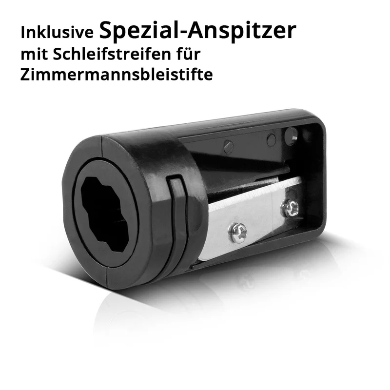 STAHLWERK Zimmermannsbleistift Set 5-teilig 180 mm (7") 4 ovale, mittelharte (HB) Baubleistifte inklusive Anspitzer mit Schleifstreifen für Bau, Handwerk und DIY