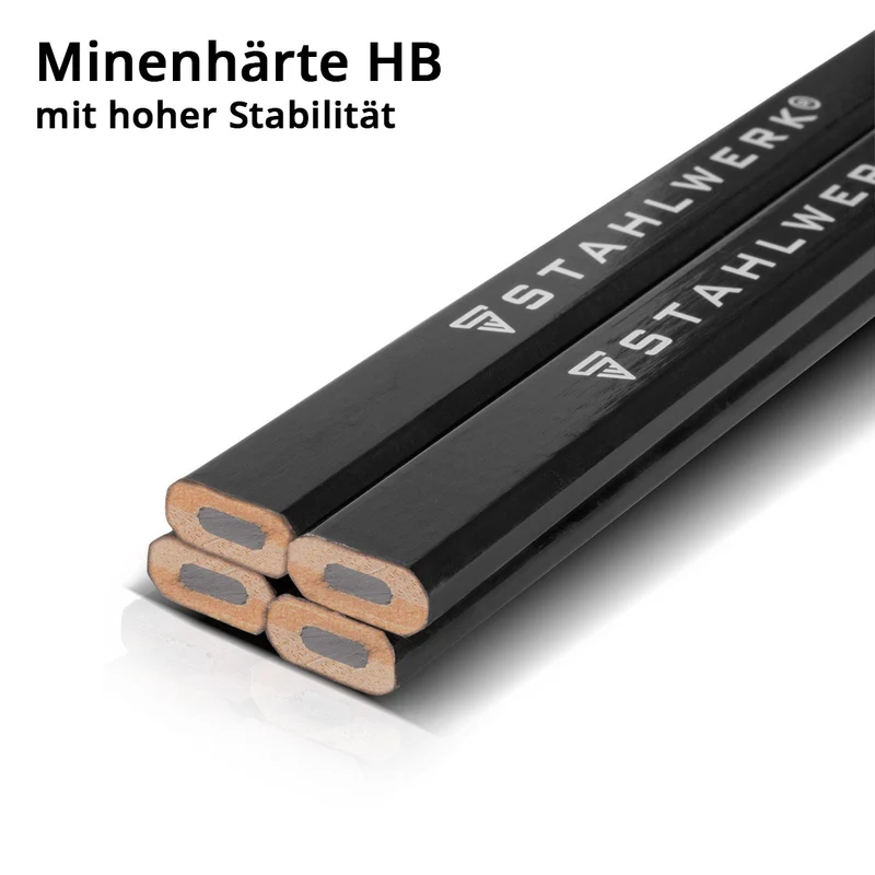 STAHLWERK Zimmermannsbleistift Set 5-teilig 180 mm (7") 4 ovale, mittelharte (HB) Baubleistifte inklusive Anspitzer mit Schleifstreifen für Bau, Handwerk und DIY