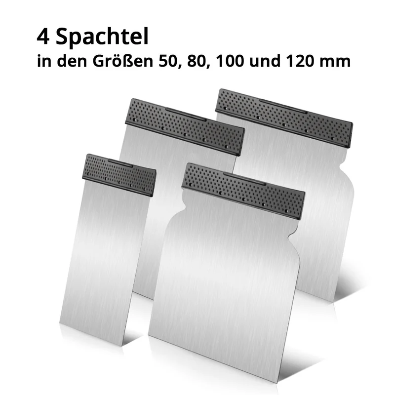 STAHLWERK Spachtel Set 4-teiliger Spachtelsatz 50, 80, 100, 120 mm, Universal Flächenspachtel / Japanspachtel / Malerspachtel mit elastischer und bruchfester Klinge aus Federband-Stahl
