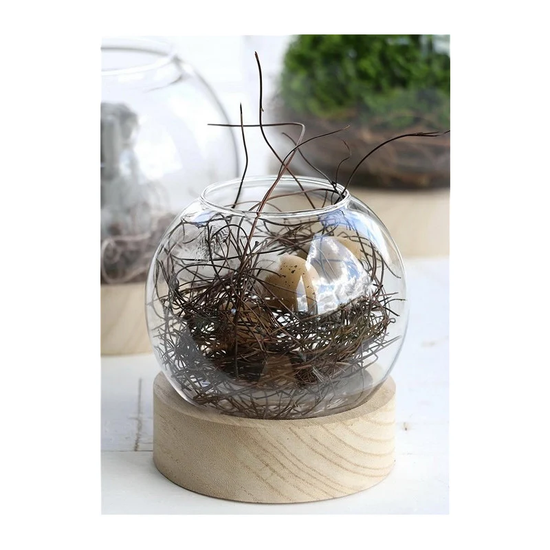 Glaskugelvase mit Holzsockel, Ø 10 cm, H. 11 cm (1 Stück) [IFS-29411]