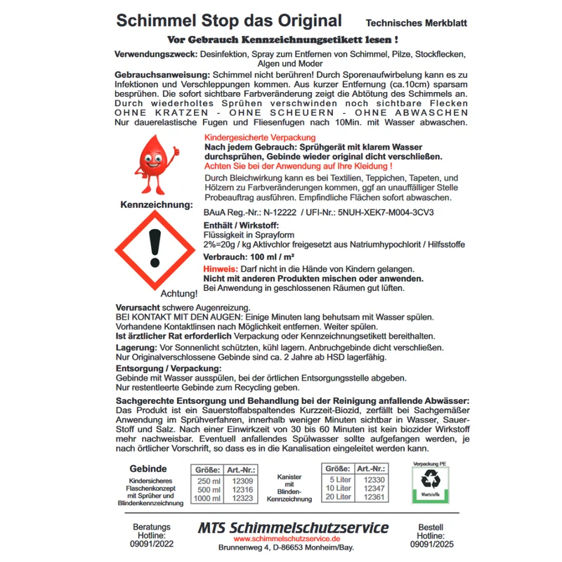 Schimmel Stop Schimmelentferner für Bad, Wand und Fugen 500 ml