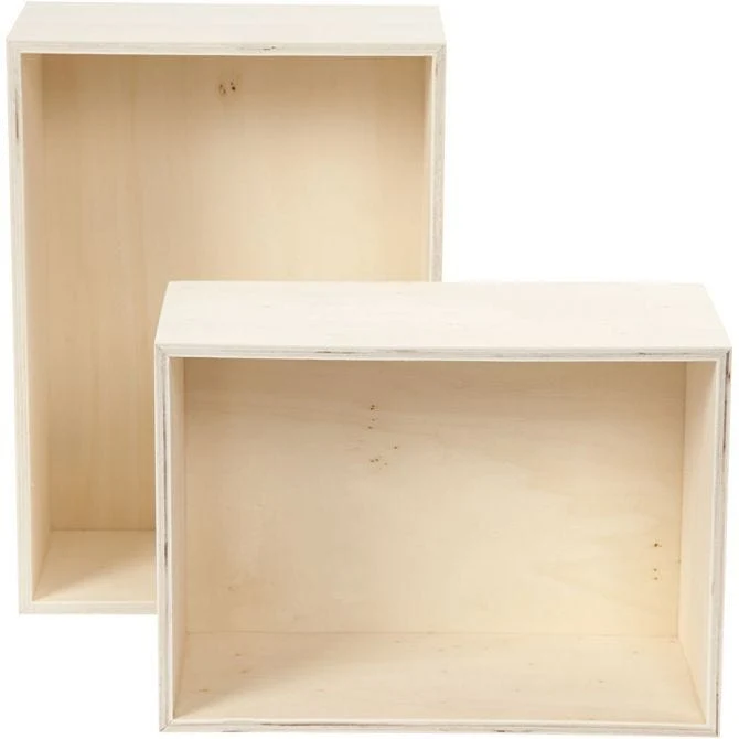 Aufbewahrungsboxen aus Sperrholz rechteckig 27x19.5x12.5cm + 31x22.5x12.5cm (2 Stück) [HOB56160]