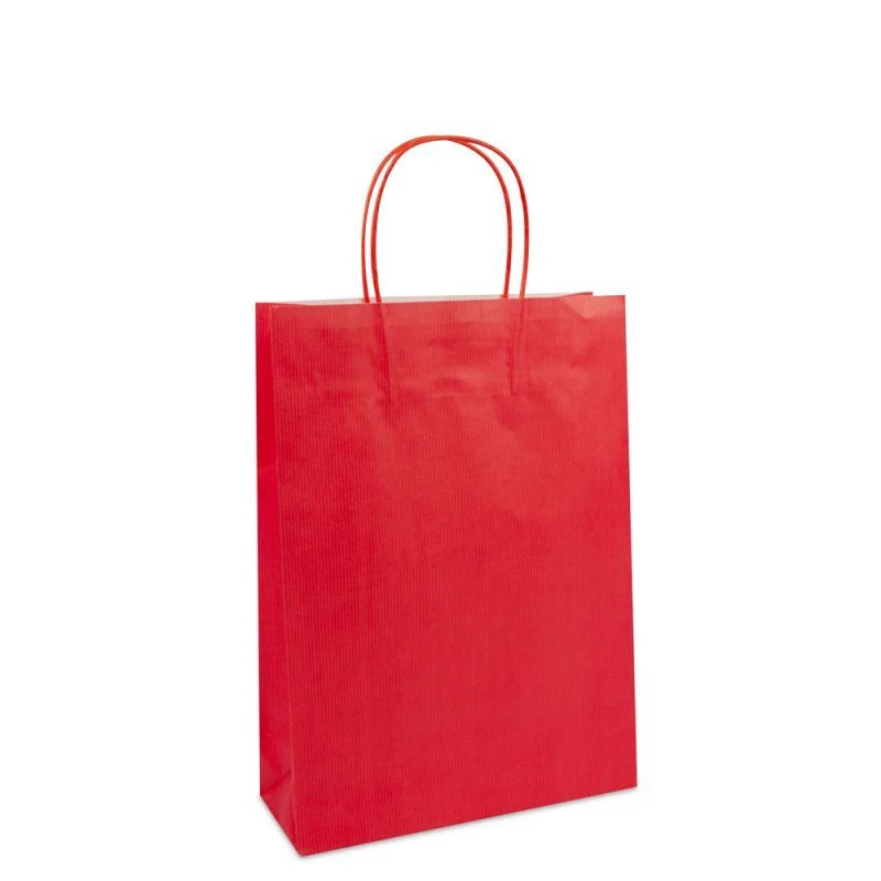 Papiertragetaschen mit gedrehte Griffe und Bodenkarton 25+10x35 cm Rot (100 Stück) [FP-006035]
